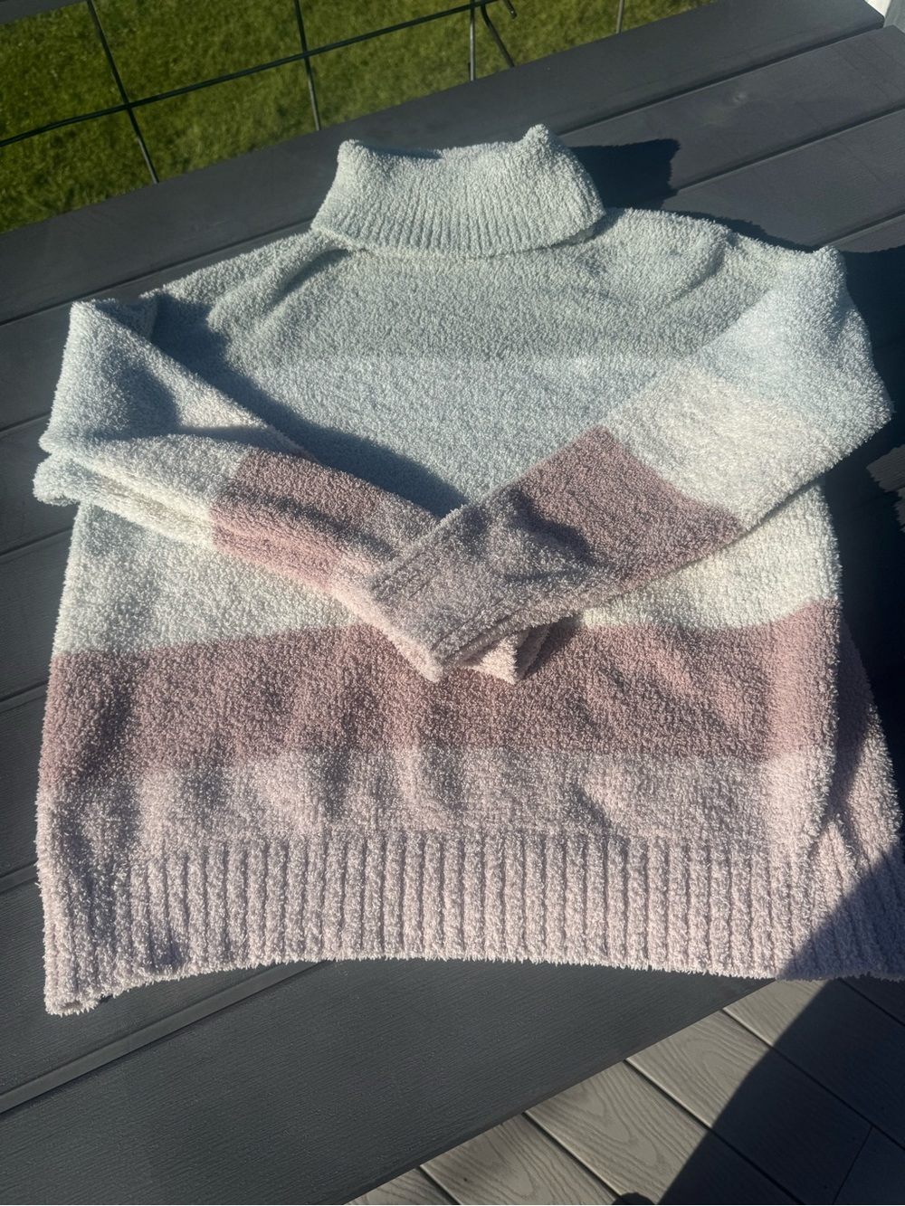 Pink Republic Cream & Light Pink Striped Turtleneck Sweater